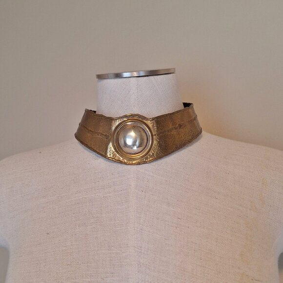 Brutalist Brass Necklace Mythological Cosplay Tribal Warrior Princess Choker - Picture 4 of 11